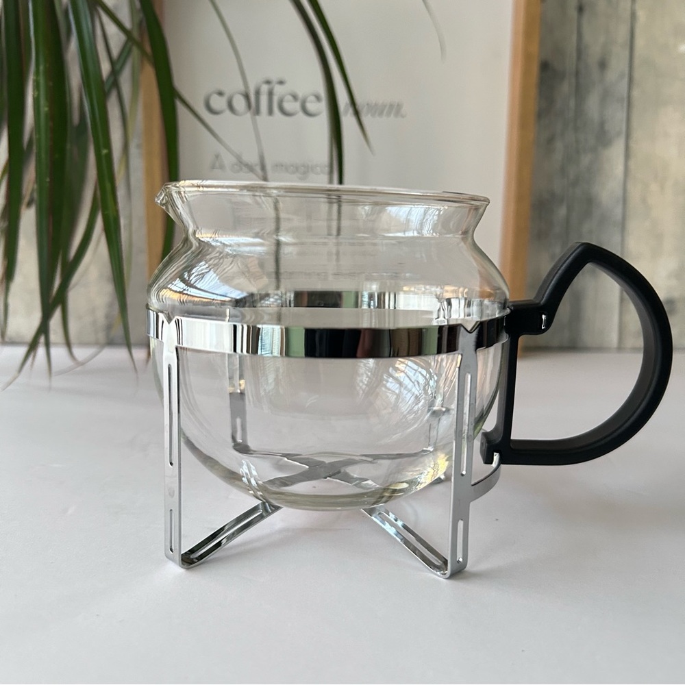 🌴4" Glass Sleek Coffee/Tea Carafe with Stainless Steel Frame & Black Handle